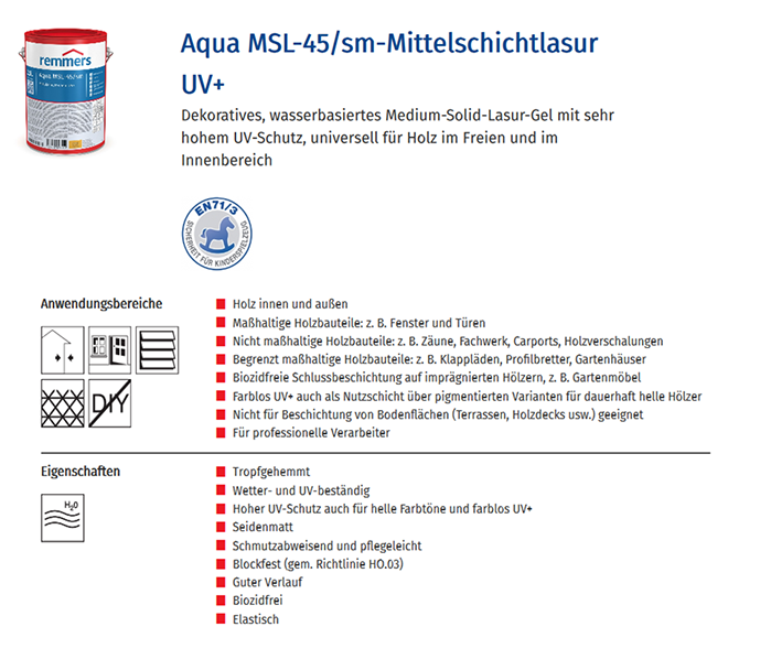 Remmers Aqua MSL-45/sm Mittelschicht Lasur UV+